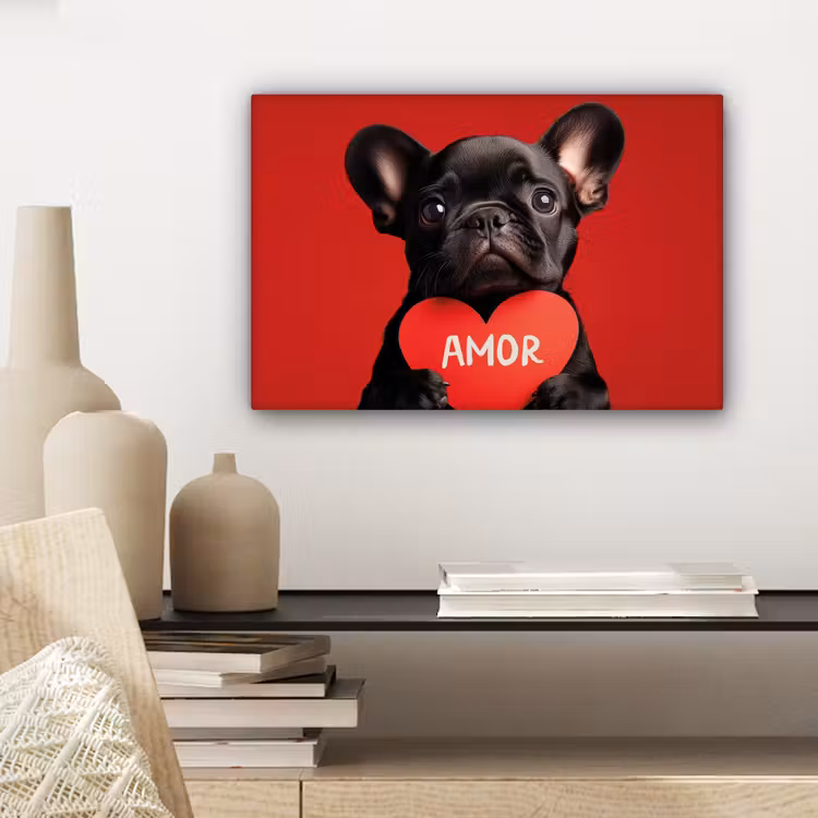 Amor - Hond - Hartje - Rood canvas 2cm klein -sfeer6