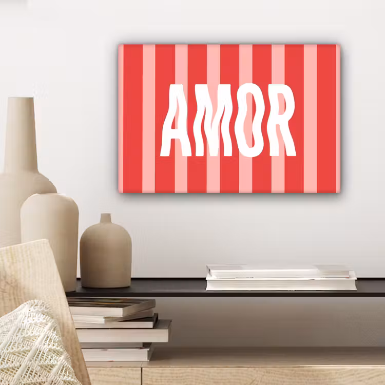 Amor - Strepen - Rood - Roze canvas 2cm klein -sfeer6