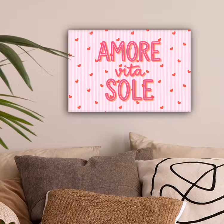 Amore vita sole - Roze - Hartjes canvas 2cm klein -sfeer1