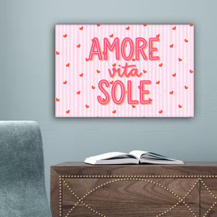 Amore vita sole - Roze - Hartjes canvas 2cm klein -sfeer4