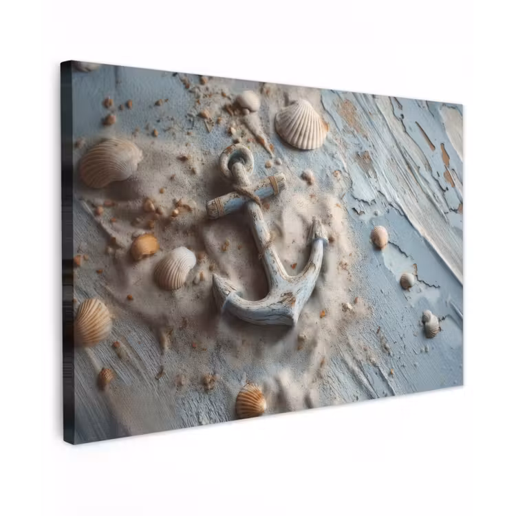 Anker - Hout - Schelpen - Zand canvas 2cm klein -z3d