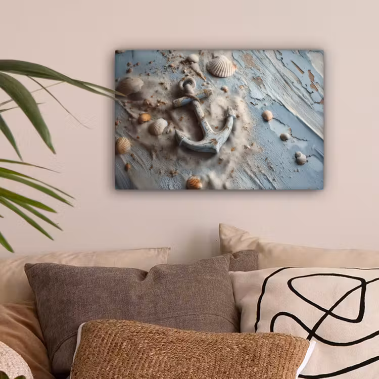 Anker - Hout - Schelpen - Zand canvas 2cm klein -sfeer1
