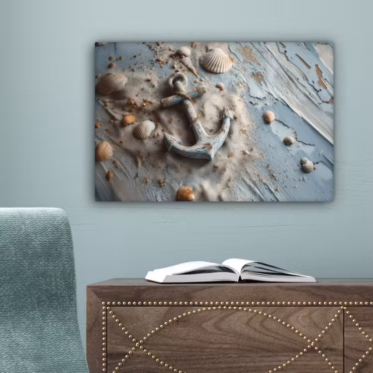 Anker - Hout - Schelpen - Zand canvas 2cm klein -sfeer4