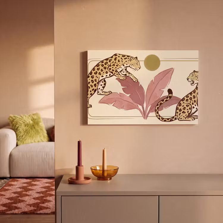 Dieren - Kat - Jungle - Illustratie - Beige canvas 2cm klein -sfeer1
