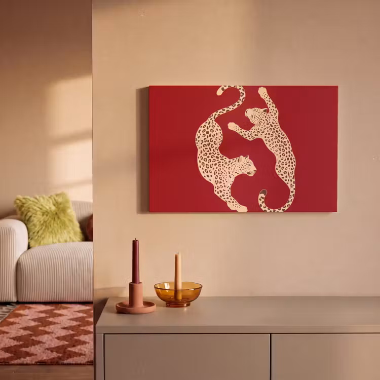 Dieren - Luipaard - Abstract - Rood - Modern canvas 2cm klein -sfeer1