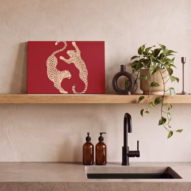 Dieren - Luipaard - Abstract - Rood - Modern canvas 2cm klein -sfeer3