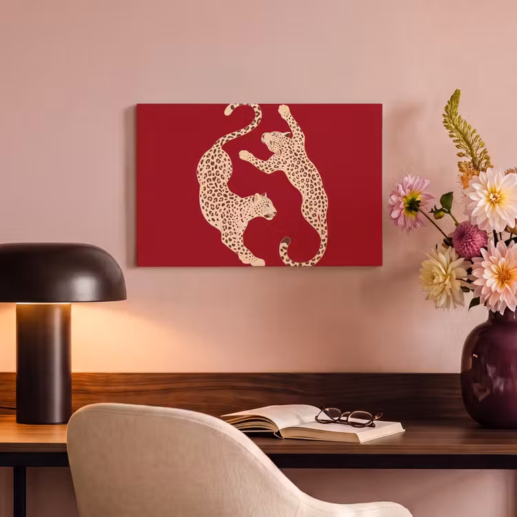 Dieren - Luipaard - Abstract - Rood - Modern canvas 2cm klein -sfeer4