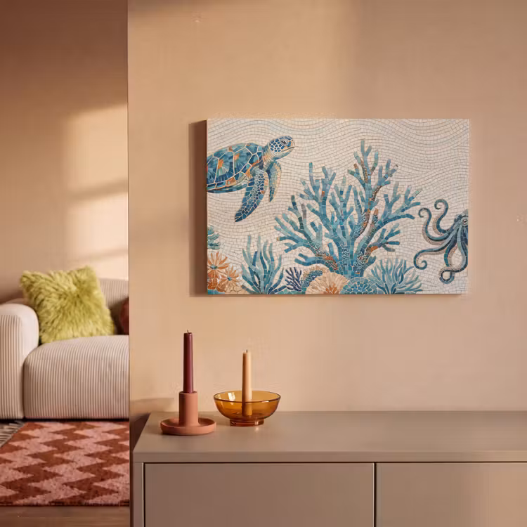 Dieren - Onderwater - Natuur - Mozaïek - Blauw canvas 2cm klein -sfeer1