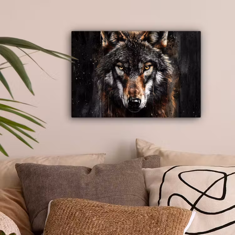 Dieren - Wolf - Portret - Zwart - Bruin canvas 2cm klein -sfeer1