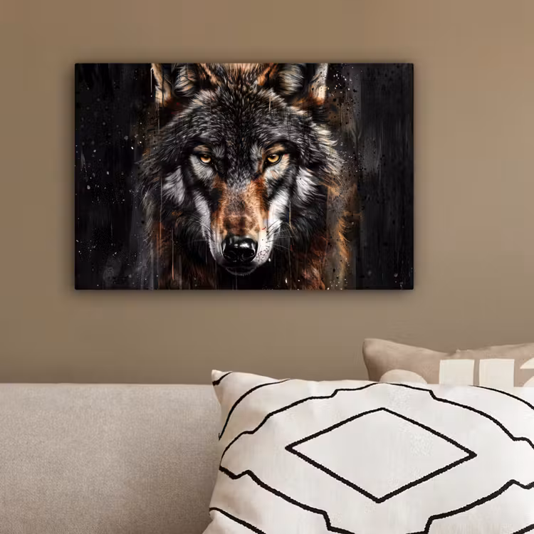 Dieren - Wolf - Portret - Zwart - Bruin canvas 2cm klein -sfeer3