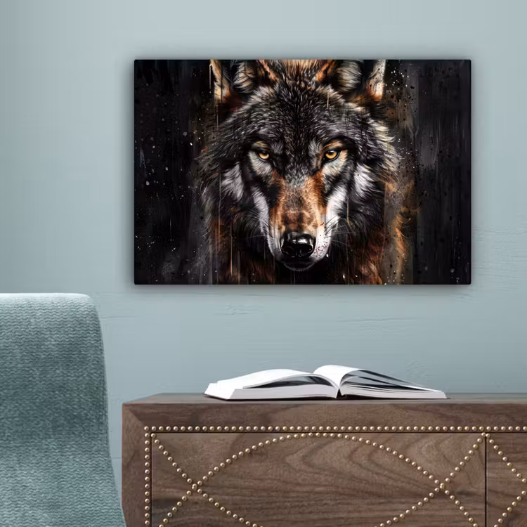 Dieren - Wolf - Portret - Zwart - Bruin canvas 2cm klein -sfeer4