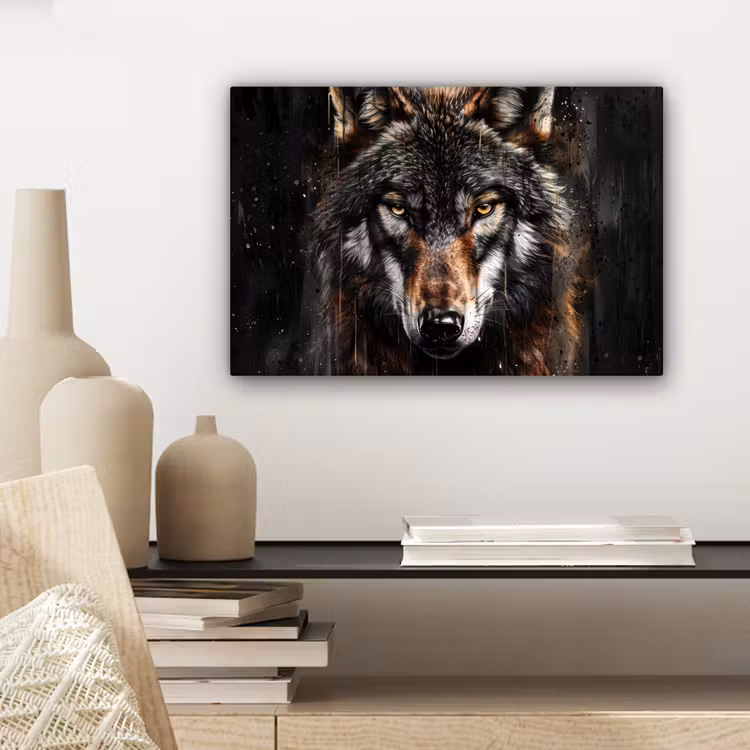 Dieren - Wolf - Portret - Zwart - Bruin canvas 2cm klein -sfeer6