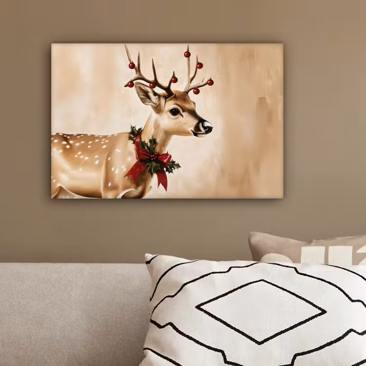 Gewei - Kerst - Rendier - Rood canvas 2cm klein -sfeer3