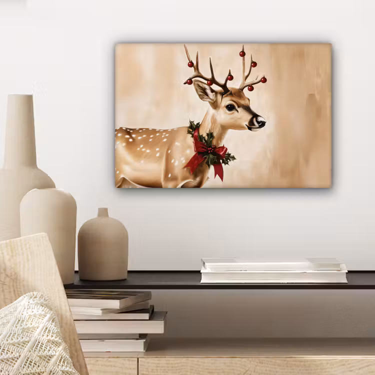 Gewei - Kerst - Rendier - Rood canvas 2cm klein -sfeer6