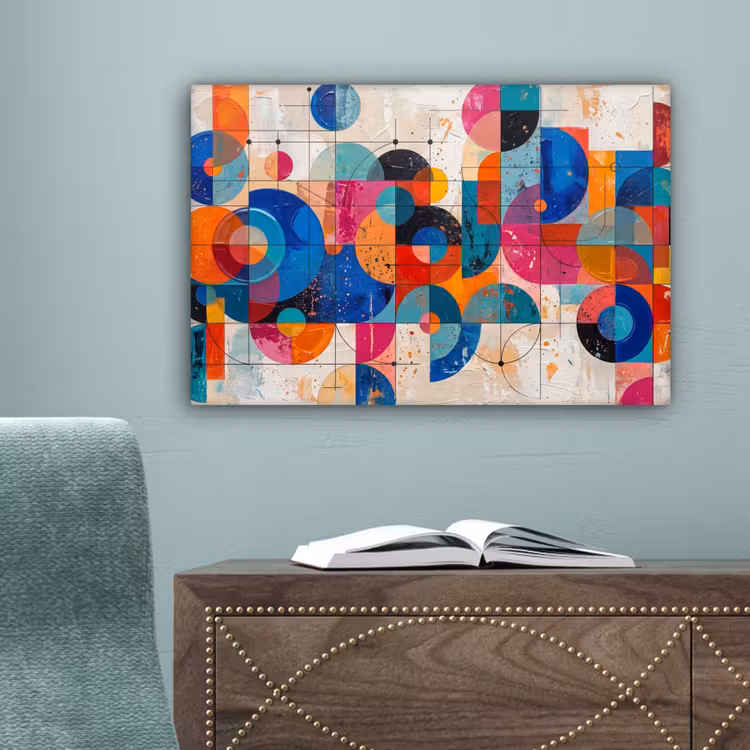 Kunst - Geometrisch - Abstract - Kleurrijk canvas 2cm klein -sfeer4