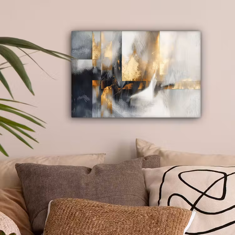 Kunst - Goud - Zilver - Abstract canvas 2cm klein -sfeer1