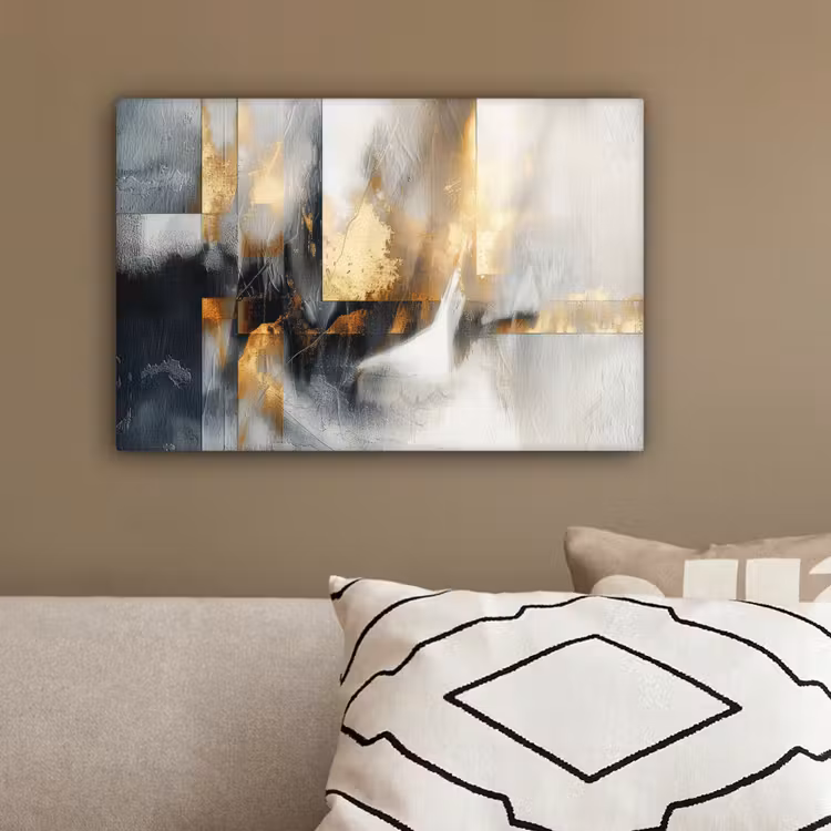Kunst - Goud - Zilver - Abstract canvas 2cm klein -sfeer3