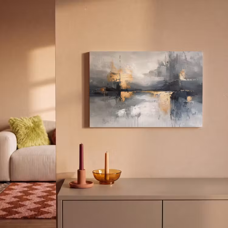 Kunst - Grijs - Goud - Abstract canvas 2cm klein -sfeer1
