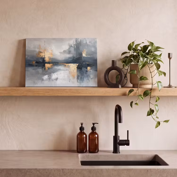 Kunst - Grijs - Goud - Abstract canvas 2cm klein -sfeer3
