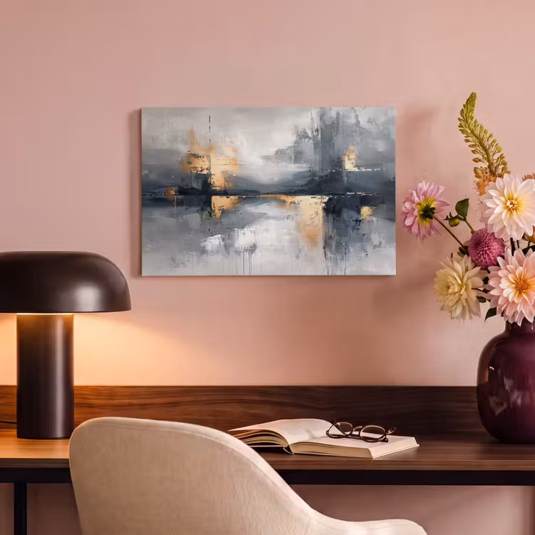 Kunst - Grijs - Goud - Abstract canvas 2cm klein -sfeer4