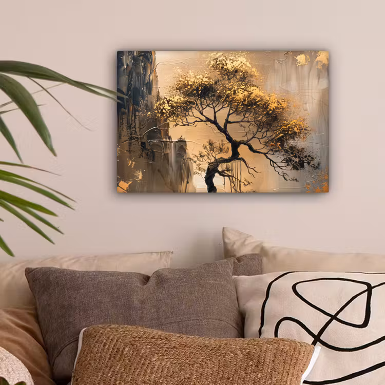 Kunst - Boom - Goud - Modern canvas 2cm klein -sfeer1