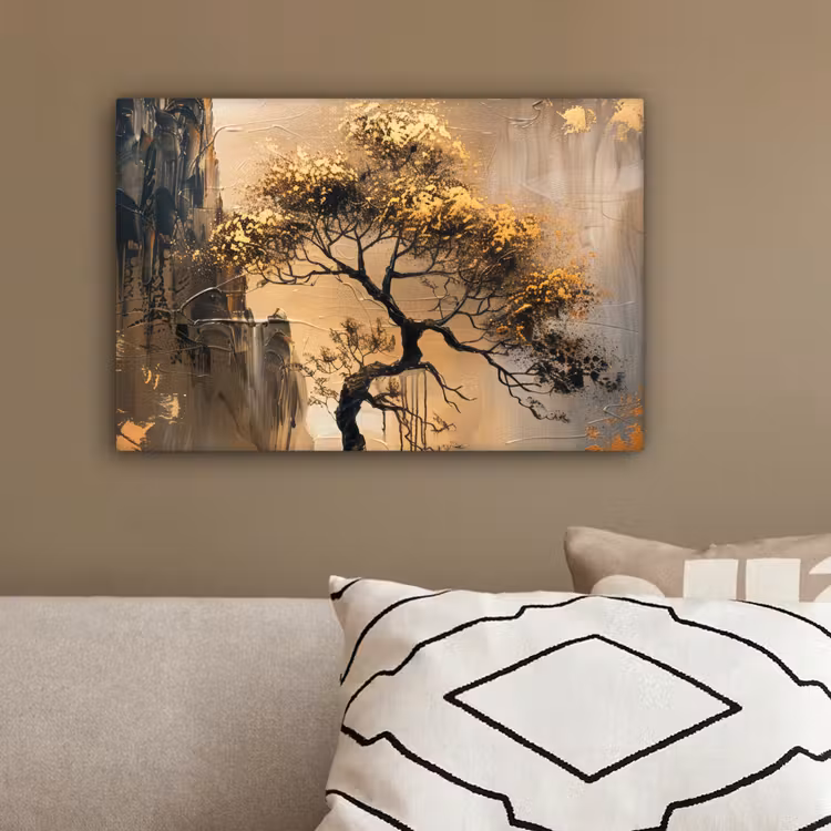 Kunst - Boom - Goud - Modern canvas 2cm klein -sfeer3