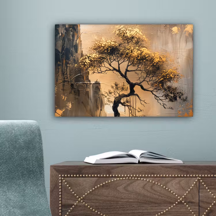 Kunst - Boom - Goud - Modern canvas 2cm klein -sfeer4