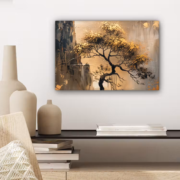Kunst - Boom - Goud - Modern canvas 2cm klein -sfeer6