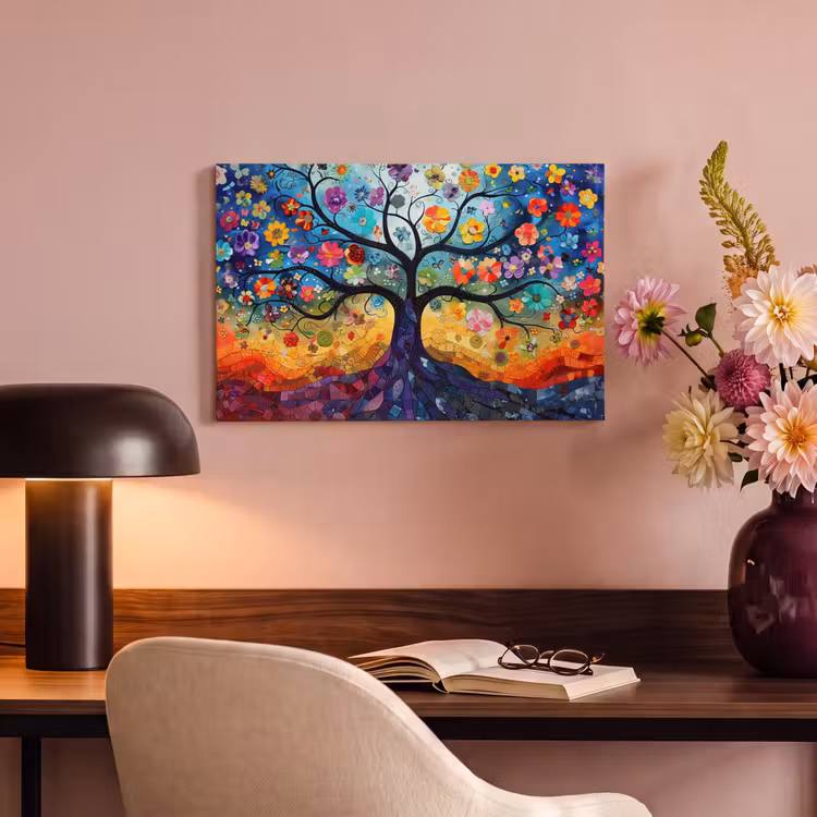 Kunst - Levensboom - Bloemen - Hippie canvas 2cm klein -sfeer4