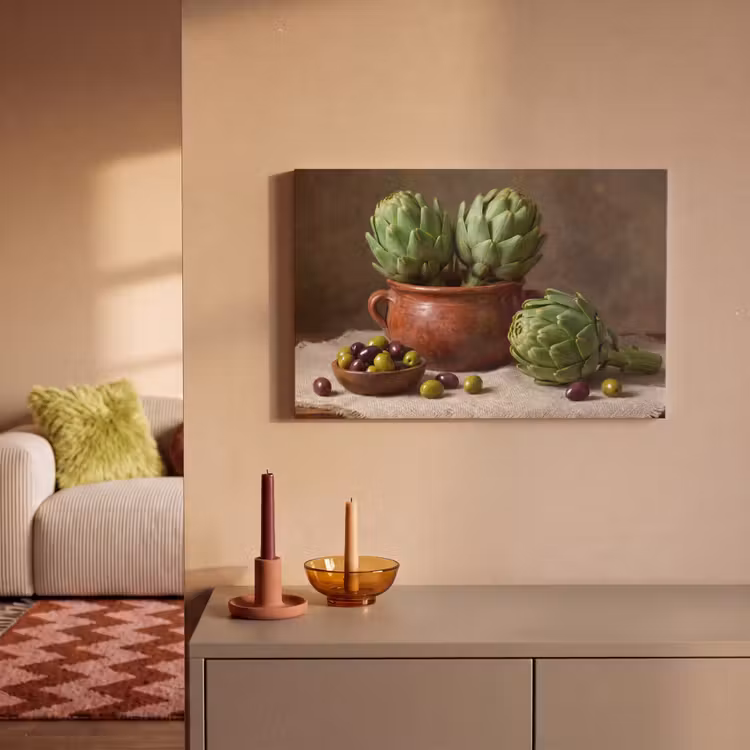 Canvas Print - Artichokes - Olives - Food - Artisjokken - Olijven - Eten canvas 2cm klein