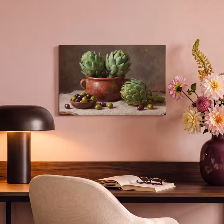 Canvas Print - Artichokes - Olives - Food - Artisjokken - Olijven - Eten canvas 2cm klein