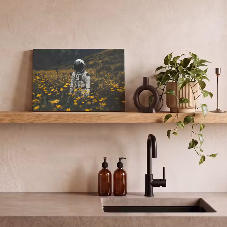 Astronaut - Bloemen - Veld - Geel canvas 2cm klein -sfeer3