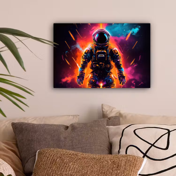 Astronaut - Neon - Gaming - Ruimte canvas 2cm klein -sfeer1