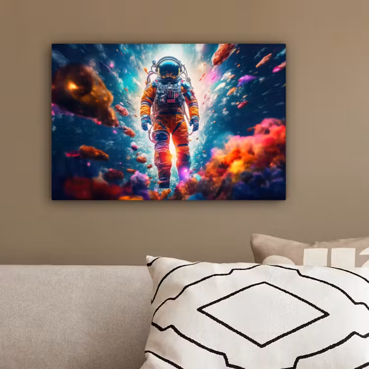 Astronaut - Neon - Meteoriet - Neon canvas 2cm klein -sfeer3