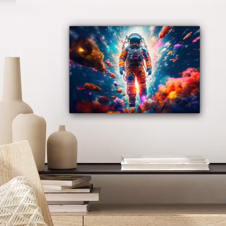 Astronaut - Neon - Meteoriet - Neon canvas 2cm klein -sfeer6