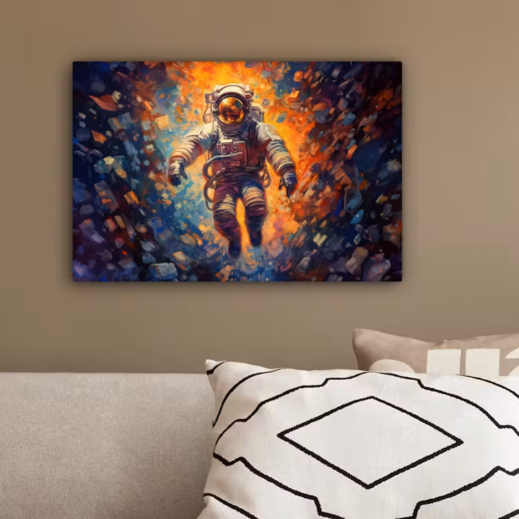 Astronaut - Neon - Oranje - Ruimte canvas 2cm klein -sfeer3