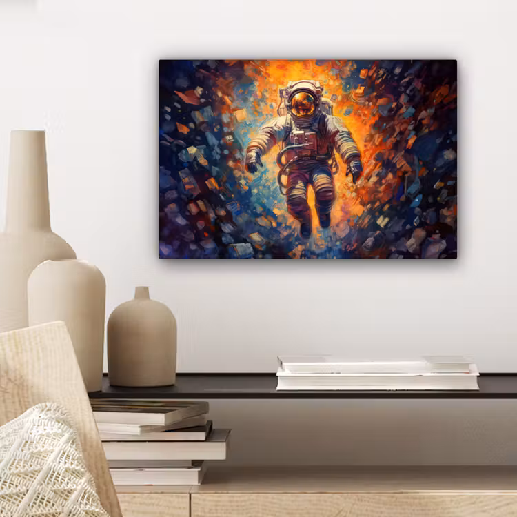 Astronaut - Neon - Oranje - Ruimte canvas 2cm klein -sfeer6