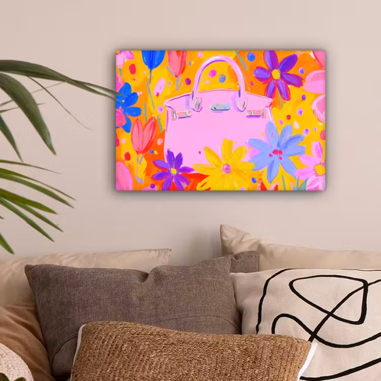 Tas - Roze - Bloemen canvas 2cm klein -sfeer1