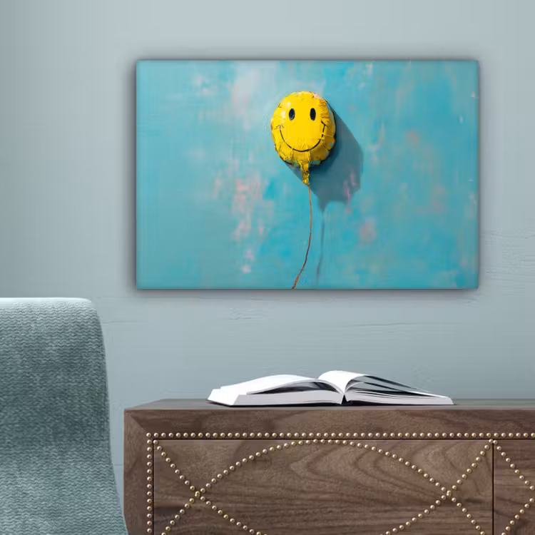 Ballon - Geel - Smiley canvas 2cm klein -sfeer4