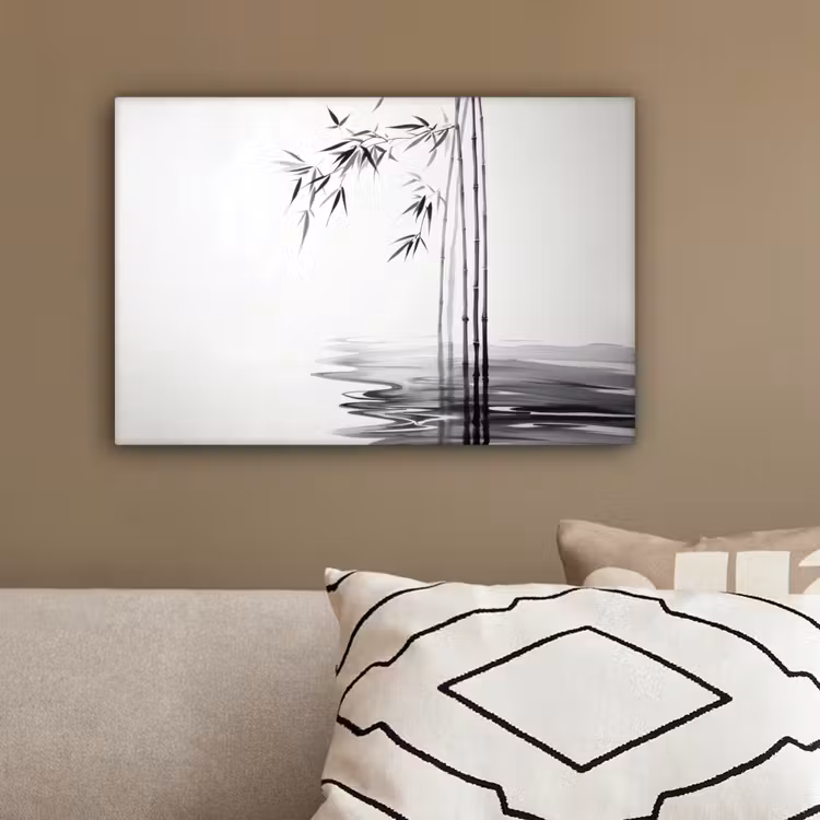 Bamboestammen - Water - Minimalistisch - Wit canvas 2cm klein -sfeer3
