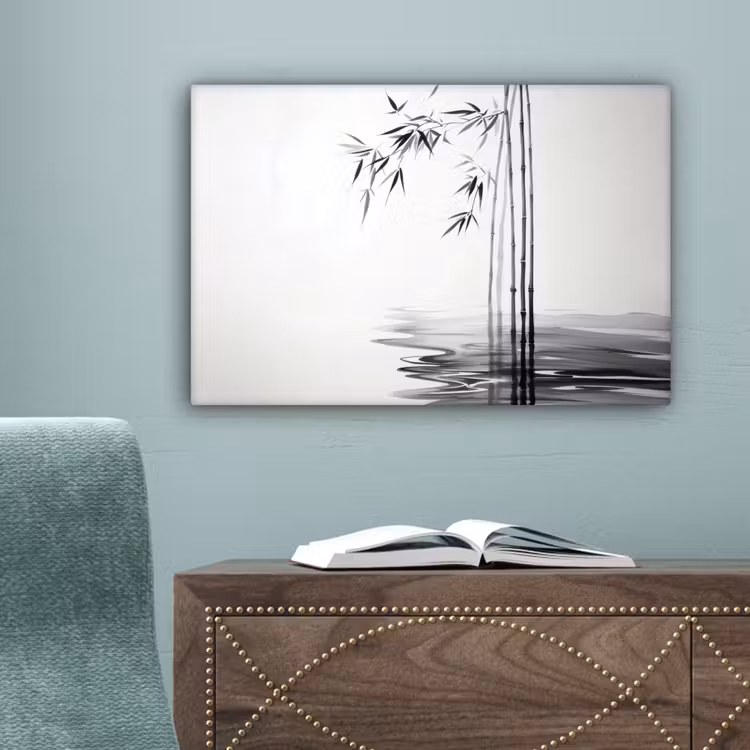 Bamboestammen - Water - Minimalistisch - Wit canvas 2cm klein -sfeer4