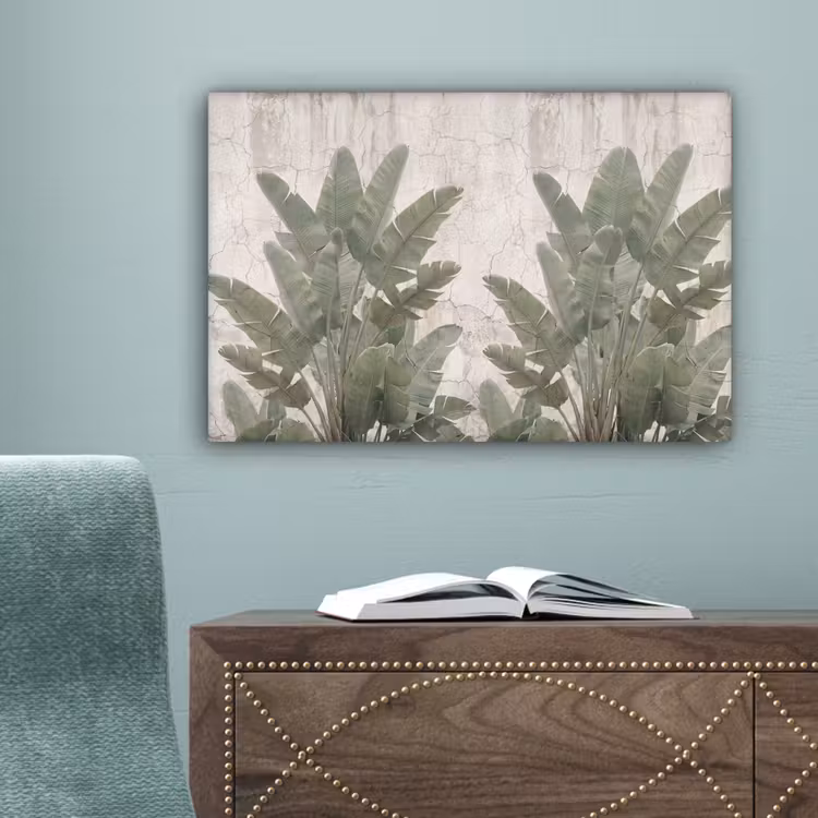 Bananenbladeren - Beton - Groen canvas 2cm klein -sfeer4
