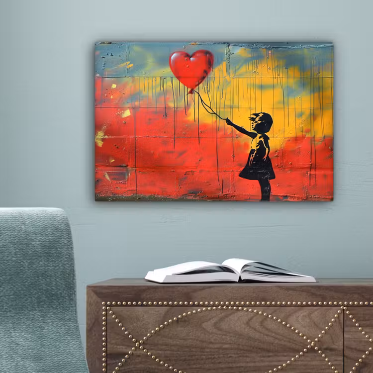 Banksy - Kunst - Graffiti - Meisje - Street art canvas 2cm klein -sfeer4