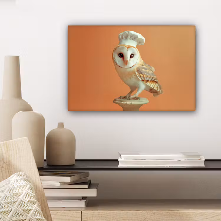 Kerkuil - Koksmuts - Oranje - Vogel canvas 2cm klein -sfeer6