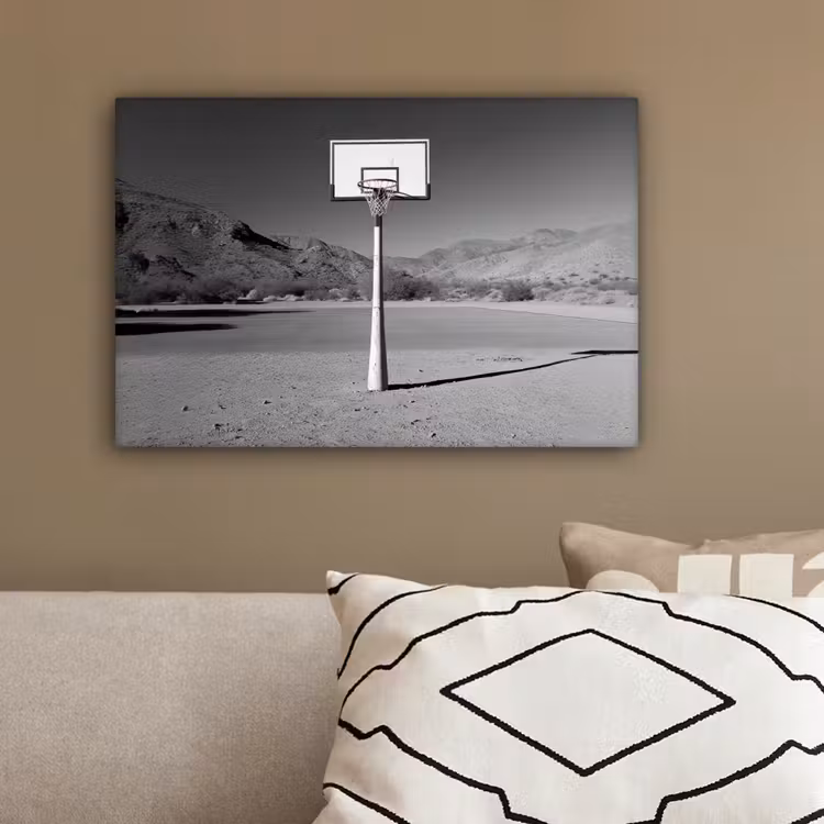 Basketbalpaal - Landschap - Zand - Wit canvas 2cm klein -sfeer3