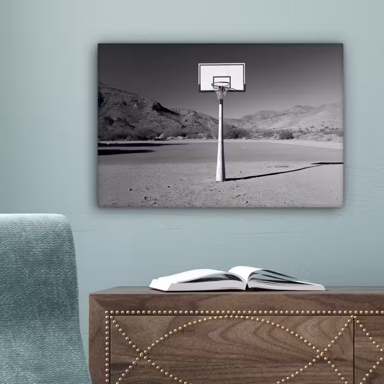 Basketbalpaal - Landschap - Zand - Wit canvas 2cm klein -sfeer4
