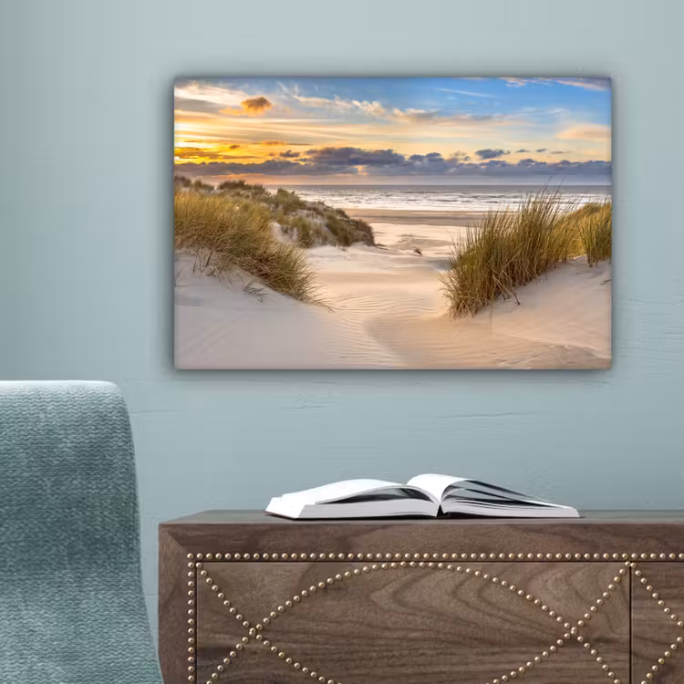 Strand - Duin - Gras - Zonsondergang - Zee canvas 2cm klein -sfeer4