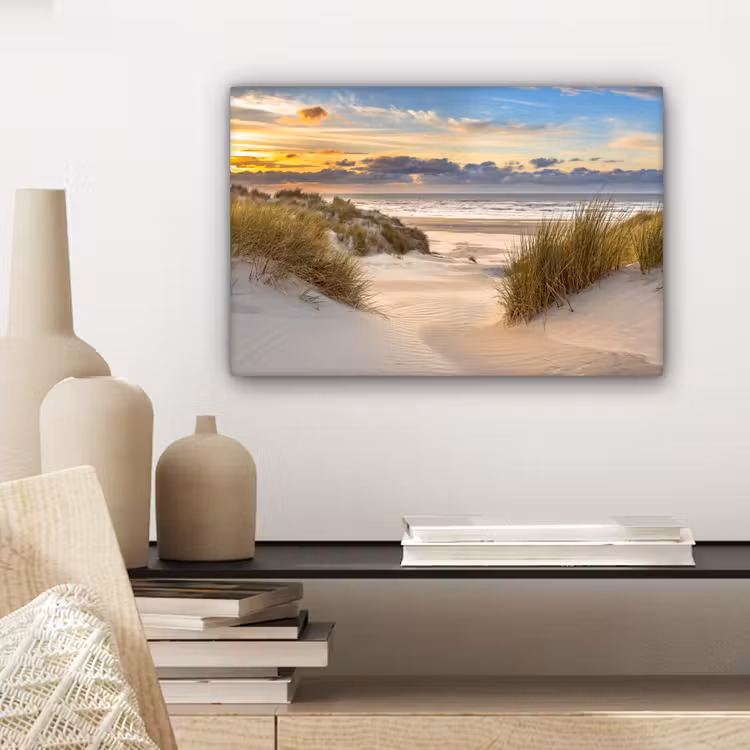Strand - Duin - Gras - Zonsondergang - Zee canvas 2cm klein -sfeer6