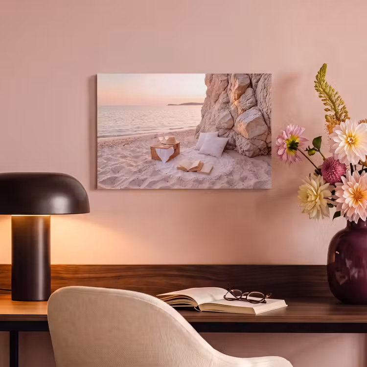 Strand - Picknick - Zonsondergang - Zomer - Natuur canvas 2cm klein -sfeer4