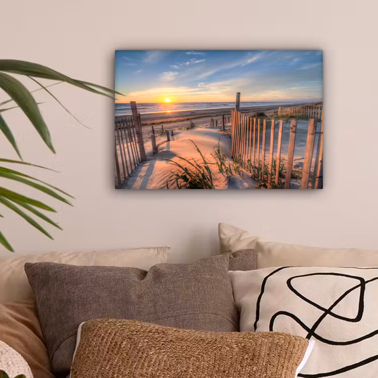 Strand - Zee - Duin - Zonsondergang - Landschap canvas 2cm klein -sfeer1